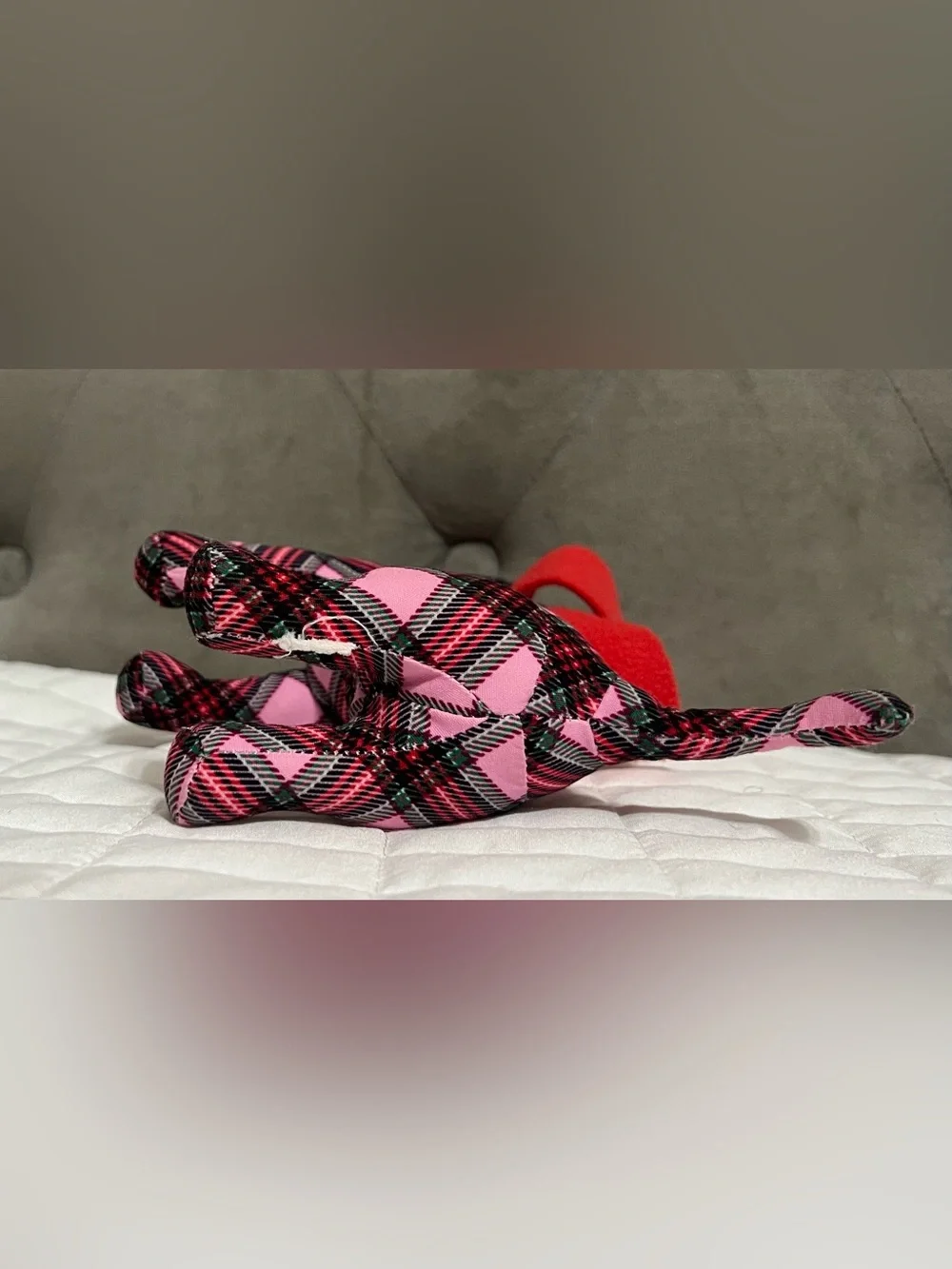 PINK Victoria's Secret Plaid Dog Stuffed Animal Toy with Red Scarf -no tag